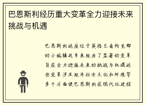 巴恩斯利经历重大变革全力迎接未来挑战与机遇