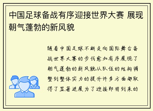 中国足球备战有序迎接世界大赛 展现朝气蓬勃的新风貌